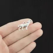 8 Wolf Charms Antique Silver Tone 2 Sided - SC577