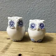 Vintage Ceramic White and Cobalt Blue Owl Salt and Pepper Shakers - delft style