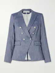 [Veronica Beard] Veronica Beard - Miller Dickey Double-breasted Linen-blend Blazer - Blue - US6 US 6 Blue