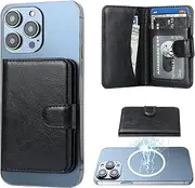 Bocasal for MagSafe Wallet Magnetic Card Holder, RFID Blocking Leather Card Slots for iPhone 16/15/14/13/12 Pro/Max/Plus, Adjustable Kickstand Flip Mag Safe Wallet (Black)