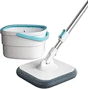 Spin Mop and Bucket with Wringer Set Square Mop and Bucket 360° Rotatable Retractable Mop, Self-Wash Self-Wring, Wet and Dry Use for All Floor Types
