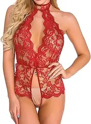 [Generic] Chemise Lingerie for Women Women's Sexy Lace Open Crotch Erotic Bodysuit Plus Size Strapless Bra 44d