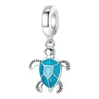Solid S925 Sterling Silver Blue Turtle Charm Pendant for Bracelet Jewelry