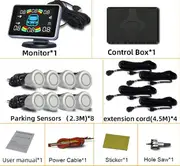 8 Parking Sensor Parktronic Car Automobile Reversing Backup Radar Electronics Rear Auto Detector Backing Assistance Kit Buzzer Silver