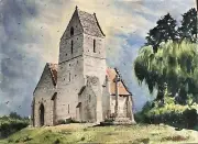 Watercolor Original Painting 11" x 15" Chapelle, Normandy, France