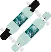 Sports Longboard Skateboard, 41" 9 Layers of Maple Wood Four-Wheeled Double-tilt Two-Sided Forest Deep Deer Pattern Mid-Dance Board Suitable for Beginners Adults