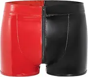 [Syhzlz] Mens Shiny Leather Boxer, Sexy Below Open Crotch, Stage U Convex Pouch, Comfort Stretch Waistband