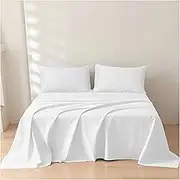 Single Flat Sheet White 100% Egyptian Cotton 300 Thread Count Hotel Quality Bedding Plain Dyed Breathable Flat Bed Sheets (180 X 255cm)