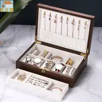 在飛比找樂天市場購物網優惠-大號木製首飾盒, 帶鎖環項鍊耳環珠寶展示雙層收納盒