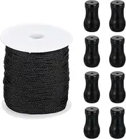 [sourcing map] Braided Lift Shade Cord, 1.8 mm 110 Yards/Roll Nylon Cord String with 8Pcs Wood Blind Pull Cord Knobs for Roman Blind Shade Rollers Repair Curtain Craft DIY (Black)