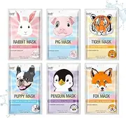 [Epielle] Animal Character Sheet Masks | Korean Beauty Masks for All Skin Types | Pack of 6 | Face Mask, Birthday Party Gift, Girls' Night, Spa Day, Spa Night | Korean Skincare, Spa Gifts for Women