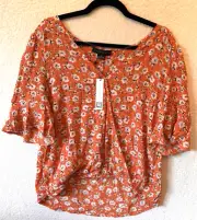 Sanctuary Top Blouse Size Small Garden Party Wrap Floral Flutter Sleeve Orange
