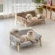 New Cozy Plush Cat Bed, Wooden Pet Sofa with Polyester Filling Indoor Cats House