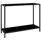 Hall Console Side Table Furniture With Shelf Glass Top Steel Frame 100cm Black