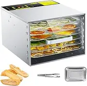 6 Trays Food Dehydrator, Fruit Dryer Machine 30-90°C Adjustable Thermostat, with 24H Digital Timer, Stainless Steel, for Vegetables, Meats, Chili, Fruits