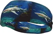 [BWLHJKE] Two White Sharks Sweatbands Sports Headbands for Men Women Fashion Non Slip Sweat Bands Moisture Wicking Hairbands Athletic Gym Workout Running Sweat Head Bands
