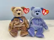 Lot of 2 TY Beanie Babies CLUBBY II & III 7" Plush Toy VINTAGE NEW WITH TAGS