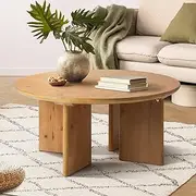 [OIKITURE] Coffee Table Round Side Table Wooden Tea Table