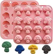 2PCS Mushroom Silicone Mold,16 Cavity Cute Mushroom Chocolate Molds, 3D Mushroom Candy Ice Gummy Fondant Mold, Mushroom Themed Resin Mold for jello Cookie Soap Candle Dessers Making
