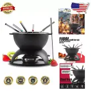 Complete Fondue Set with Cast Iron Pot & 6 Color-Coded Forks - Fun Entertaining