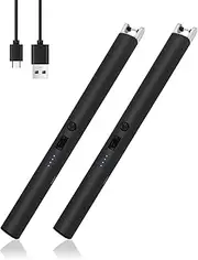 Ronluuu 2 PCS Candle Lighter, Windproof Flameless Electric Lighter with LED Power Display ＆ Safety Switch, Upgraded Plasma USB Rechargeable Lighter for Birthday Camping BBQ (Black)