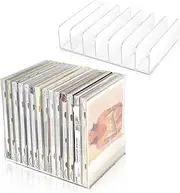 2 Pcs Clear Acrylic CD Holder with Rubber Feet Stackable CD DVD Display Rack CD Storage Rack Organizer Stand CD Tray Holds Up to 14 CD Cases for Media Shelf Storage and Organization No DVD