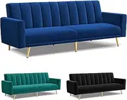 ALFORDSON Convertible Sofa Bed Adjustable Recliner, Modern 3-Seater Armchair Lounge with Velvet Upholstery and Tufted Design, 197 cm, Blue