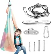 Sensory Swing for Kids & Adults, Indoor & Outdoor Therapy Cuddle Swing with 360° Swivel Hanger Kit, Holds up to 200lbs, Kids Sensory Swings for Kids and Adults with Autism, ADHD (Color a)
