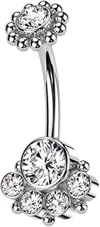 [beyoutifulthings] Belly Button Piercing Round Zirconia Balls Silver Gold Black Navel Piercing Surgical Steel Banana Bell Bar Length 10 mm