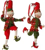 16 Red and Green Holly Posable Elf Set