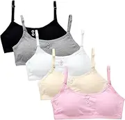 [Cczmfeas] Girl's Cotton Cami Bra with Removable Padding Teen Small Vest Design 5 Pack
