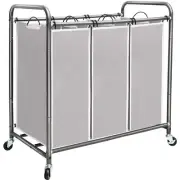 STORAGE MANIAC 3 Section Laundry Sorter, 3 Bag Laundry Hamper Cart with Heavy