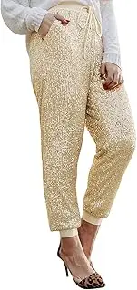 [Generic] Women Sequin Casual Sexy Fashion High Waist Drawstring Leggings Trousers Pants Size 14 Long Pants for Women