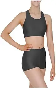[BODYWEAR LTD] Girls Crop Top and Hot Pants Set - Shiny Nylon Kids Gymnastics Dance Wear