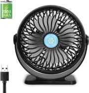 Reelau 5-Inch Mini Desk Fan, 2600mAh Battery Operated Standing Desktop Fan Tiltable [3 Speeds] [Sup