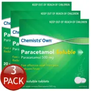 3 x Chemists Own Paracetamol Soluble Pain Relief 20 Effervescent Tablets 500Mg