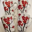 Coventry Porcelain Makayla Set of 4 Cherry Blossoms Mugs Red Black White