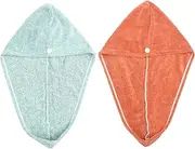 Hair Drying Towel Wrap Set 2PCs Soft Hair Turban Quick Dry Hair Towel for Women Bamboo Charcoal Fiber Green Caramel
