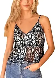 [SOOKABEILA] Women Y2K Sequin Cami Top Sexy Sparkly V Neck Tank Top Backless Glitter Crop Tops Floral Rhinestone Clubwear