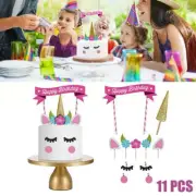 HOT!! 11Pcs Unicorn Happy Birthday Cake Topper Set eyes ear Kids Girls Decoratio