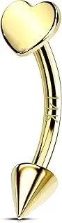 [OUFER] 14K Gold Rook Piercing Jewelry, Gold Eyebrow Rings, Heart Vertical Labret Lip Jewelry, Curved Barbell 16G, Rook Earrings for Women Men-8mm