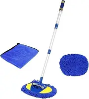 Car Wash Kit with Long Handle Brush, Includes Microfiber Towel, Assemblable Mop and Replacement Head, Versatile Car Brushes for Washing Exterior