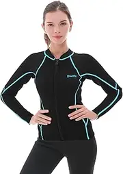 GoldFin Women's Wetsuit Top, 2mm Neoprene Wetsuit Jacket Long Sleeve Front Zip Wetsuit Shirt for Diving Snorkeling Surfing Kayaking Canoeing