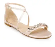 BADGLEY MISCHKA JEWEL TESSY LADIES SANDAL—FLAT DRESS WEDDING SHOE 9 1/2 W—NEW