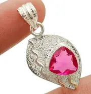 Three Tone 2CT Natural Treated Ruby 925 Sterling Silver Pendant @B9-4