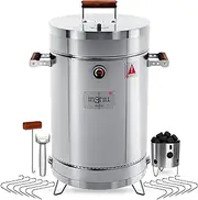 INGRILL Charcoal Grills - Basic 25 lbs - Stainless Steel Smoker Grill 3-in-1 for Cooking & Home BBQ - Portable Vertical Smoker Barrel for Outdoor & Camping - Meat Grill with Thermometer & Accessories