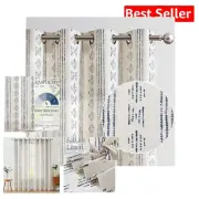 Boho Geometric Striped Curtains - Light Filtering Linen Drapes, 96" Long, Set...