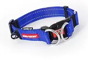 EzyDog Checkmate Training Dog Collar - Martingale Style Correction Collar for Dogs That Pull - Premium Nylon, Reflective, Comfortable (L, Blue)