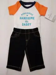 Carters Boys Bodysuit White "Dangerouslu Handsome.."& Pants Blue Newborn (608)