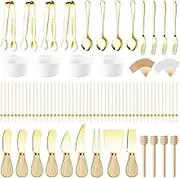 Charcuterie Boards Accessories Gold Charcuterie Utensils 169Pcs Cheese Spreader Knife Set Small Serving Tongs Forks and Spoons Dipping Bowls Honey Dipper Toothpick Flags Cocktail Picks for Appetizers